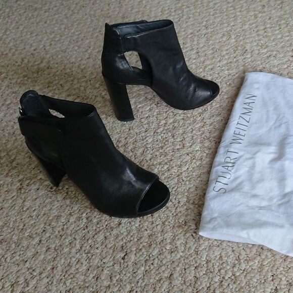 STUART WEITZMAN LEATHER 100%Nappa Peep-toe Booties in BLACK size 6M - Picture 1 of 12